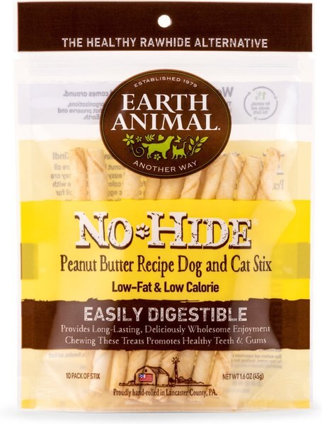 Earth Animal No-Hide Peanut Butter Stix Natural Rawhide Alternative Dog & Cat Chews, 10 count slide 1 of 5