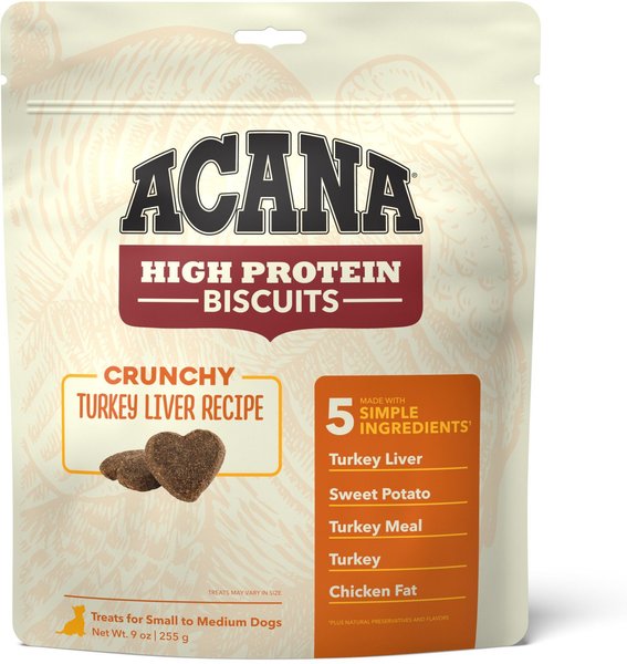 ACANA High-Protein Biscuits Grain-Free Turkey Liver Recipe Small/Med Breed Dog Treats, 9-oz bag slide 1 of 10