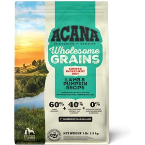 ACANA Singles + Wholesome Grains Limited Ingredient Diet Lamb & Pumpkin Recipe Dry Dog Food, 4-lb bag