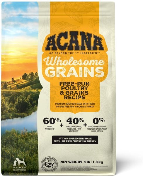ACANA Free-Run Poultry Recipe + Wholesome Grains Gluten-Free Dry Dog Food, 4-lb bag slide 1 of 11