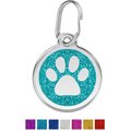 Red Dingo Glitter Paw Print Stainless Steel Personalized Dog & Cat ID Tag, Aqua, Medium
