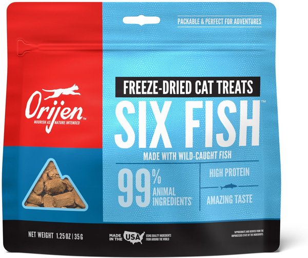 ORIJEN Six Fish Grain-Free Freeze-Dried Cat Treats, 1.25-oz bag slide 1 of 4