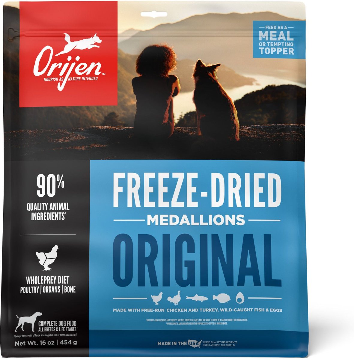 ORIJEN Freeze Dried Dog Food & Topper Grain Free Premium Raw Meat