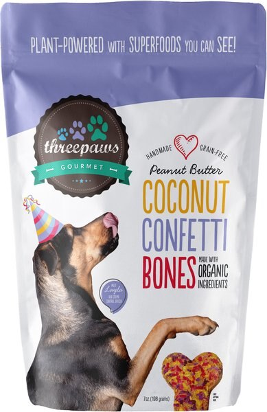Threepaws Gourmet Coconut Confetti Bones Dog Treats, 7-oz bag slide 1 of 6