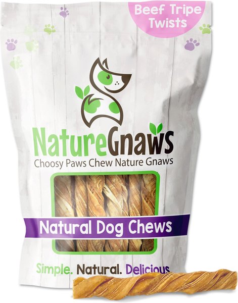 Nature Gnaws 4 - 5" Beef Tripe Twists Dog Treats, 8-oz bag slide 1 of 9