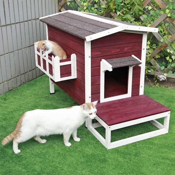 Petsfit Weatherproof Outdoor Cat House w/ Stairs, Red slide 1 of 5