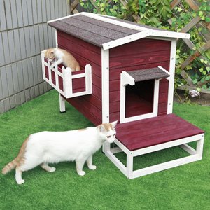 Petsfit Weatherproof Outdoor Cat House w/ Stairs, Red