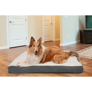 FurHaven Faux Sheepskin & Suede Deluxe Pillow Cat & Dog Bed w/Removable Cover, Gray, X-Large