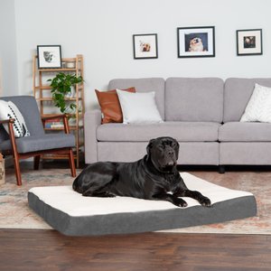 FurHaven Faux Sheepskin & Suede Memory Foam Cat & Dog Bed w/Removable Cover, Gray, Jumbo Plus