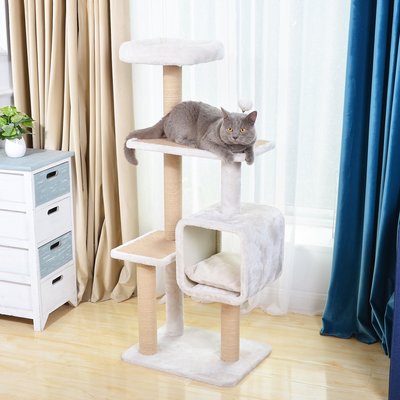Catry 48-in Paper Rope Scratch Post, Condo & Spring Toy Cat Tree, White, slide 1 of 1