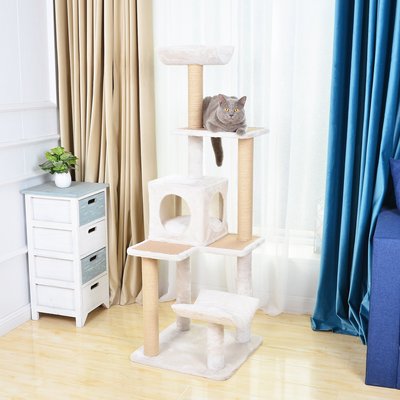Catry 57-in Curved Perch, Condo & Paper Rope Scratch Post Cat Tree, White, slide 1 of 1