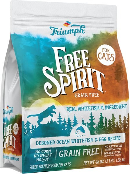 Triumph Free Spirit Deboned Ocean Whitefish & Egg Recipe Dry Cat Food, 3-lb bag slide 1 of 9