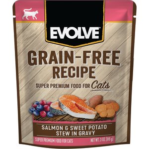 Evolve Salmon & Sweet Potato Stew in Gravy Grain-Free Wet Pouch Cat Food, 3-oz pouch, case of 24