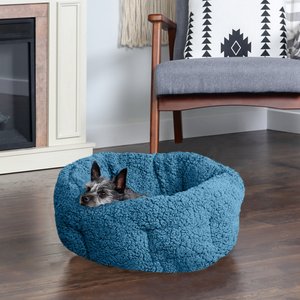 FurHaven Terry Self-Warming Hi-Lo Donut Cat & Dog Bed, Lake Blue, Small