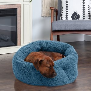 FurHaven Terry Self-Warming Hi-Lo Donut Cat & Dog Bed, Lake Blue, Medium