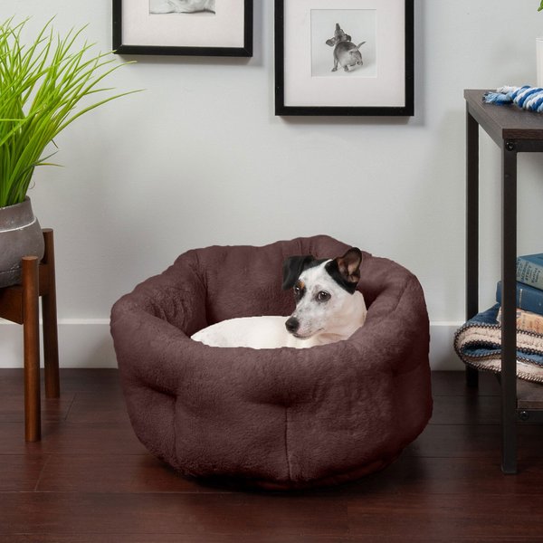FurHaven Luxury Faux Fur Self-Warming Hi-Lo Donut Cat & Dog Bed, Sable Brown, Small slide 1 of 9
