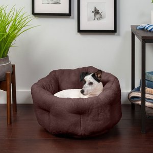 FurHaven Luxury Faux Fur Self-Warming Hi-Lo Donut Cat & Dog Bed, Sable Brown, Small