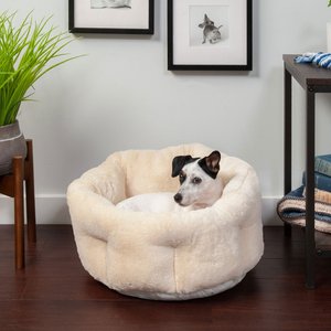 FurHaven Luxury Faux Fur Self-Warming Hi-Lo Donut Cat & Dog Bed, Cream, Small