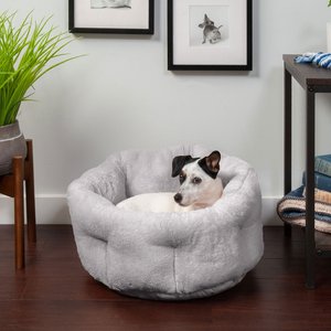 FurHaven Luxury Faux Fur Self-Warming Hi-Lo Donut Cat & Dog Bed, Gray , Small