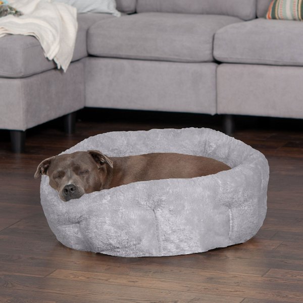 FurHaven Luxury Faux Fur Self-Warming Hi-Lo Donut Cat & Dog Bed, Gray, Medium slide 1 of 9