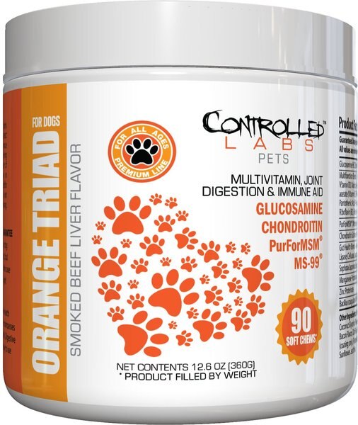 Controlled Labs Pets Orange TRIad Multivitamin Joint, Digestion & Immune Aid Smoked Beef Liver Flavor Soft Chews Dog Supplement, 90 count slide 1 of 3
