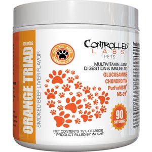 Controlled Labs Pets Orange TRIad Multivitamin Joint, Digestion & Immune Aid Smoked Beef Liver Flavor Soft Chews Dog Supplement, 90 count