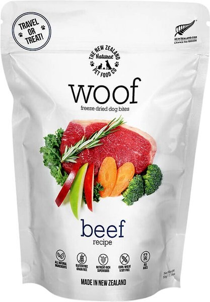 The New Zealand Natural Pet Food Co. Woof Beef Recipe Grain-Free Freeze-Dried Dog Treats, 1.76-oz bag slide 1 of 3