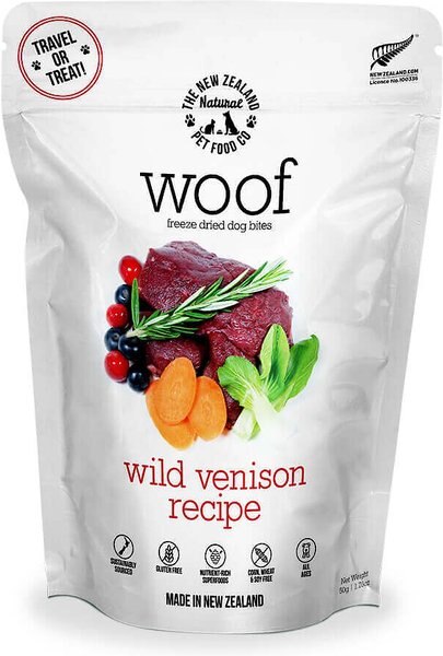 The New Zealand Natural Pet Food Co. Woof Wild Venison Recipe Grain-Free Freeze-Dried Dog Treats, 1.76-oz bag slide 1 of 3