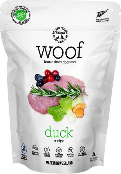 The New Zealand Natural Pet Food Co. Woof Duck Recipe Grain-Free Freeze-Dried Dog Food, 11-oz bag slide 1 of 3
