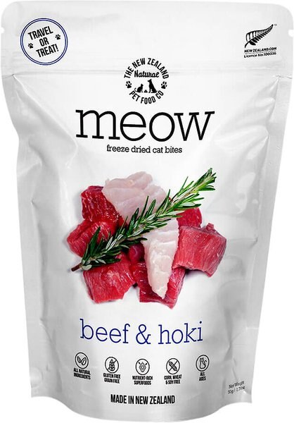 The New Zealand Natural Pet Food Co. Meow Beef & Hoki Grain-Free Freeze-Dried Cat Treats, 1.76-oz bag slide 1 of 4
