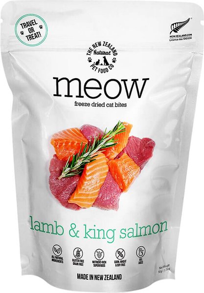 The New Zealand Natural Pet Food Co. Meow Lamb & King Salmon Grain-Free Freeze-Dried Cat Treats, 1.76-oz bag slide 1 of 3
