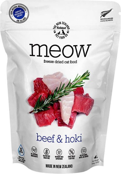 The New Zealand Natural Pet Food Co. Meow Beef & Hoki Grain-Free Freeze-Dried Cat Food, 9-oz bag slide 1 of 5