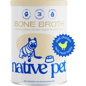 Native Pet Organic Chicken Bone Broth Powder Dog & Cat Food Topper, 5.75-oz pouch