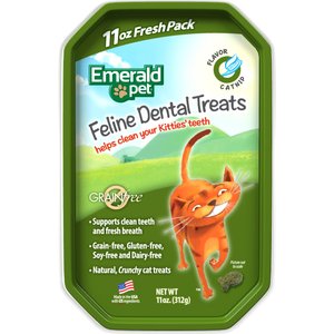 Emerald Pet Feline Dental Catnip Flavor Grain-Free Cat Treats, 11-oz bag
