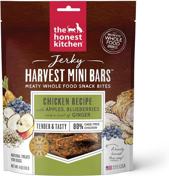 The Honest Kitchen Jerky Harvest Mini Bars Chicken Recipe With Apples & Blueberries Dog Treats, 4-oz bag slide 1 of 6