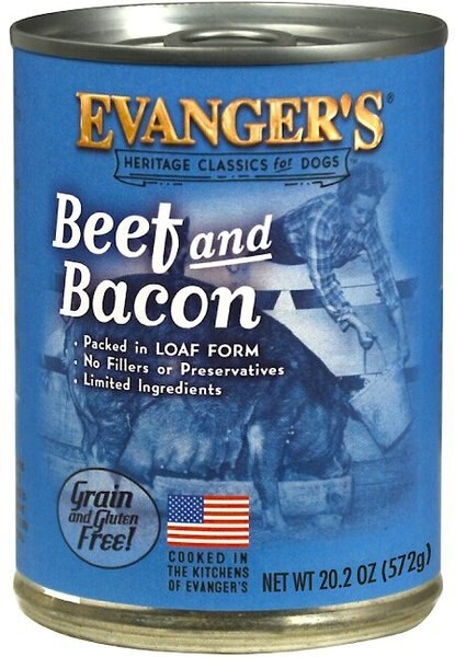 Evanger's Beef & Bacon Grain-Free Wet Dog Food, 20.2-oz can, case of 12 slide 1 of 3