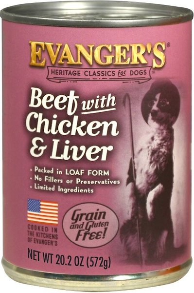 Evanger's Beef, Chicken, & Liver Grain-Free Wet Dog Food, 20.2-oz can, case of 12 slide 1 of 4