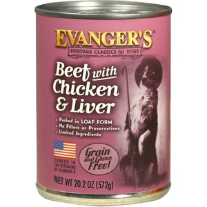 Evanger's Beef, Chicken, & Liver Grain-Free Wet Dog Food, 20.2-oz can, case of 12