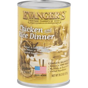 Evanger's Chicken & Rice Dinner Gluten-Free Wet Dog Food, 20.2-oz can, case of 12