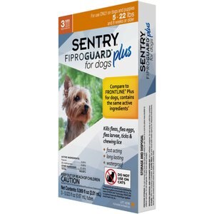 Sentry Fiproguard Plus Squeeze-On Flea & Tick Treatment For Dogs, 5 - 22lbs, 3 treatments(3-Month Protection)