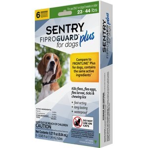 Sentry Fiproguard Plus Squeeze-On Dog Flea & Tick Treatment, 23 - 44 lbs, 6 treatments(6-Month Protection)