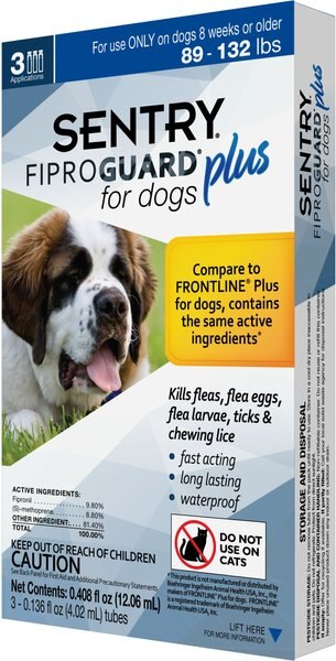 Sentry Fiproguard Plus Squeeze-On Dog Flea & Tick Treatment, 89 - 132lbs, 3 treatments(36-Month Protection) slide 1 of 5