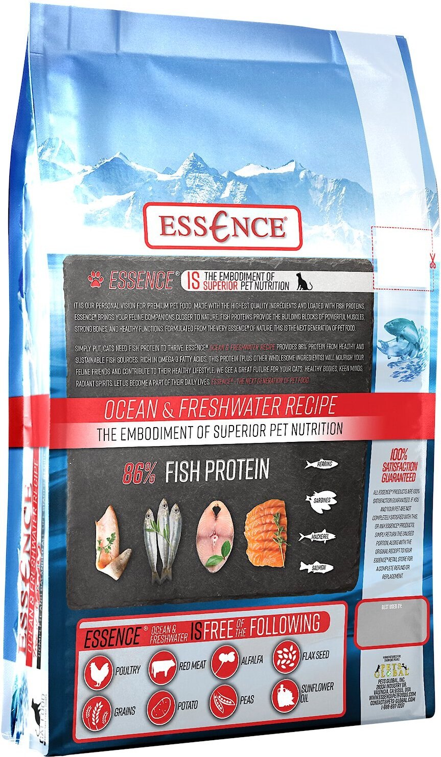 ESSENCE Ocean & Freshwater Recipe GrainFree Dry Cat Food, 4lb bag