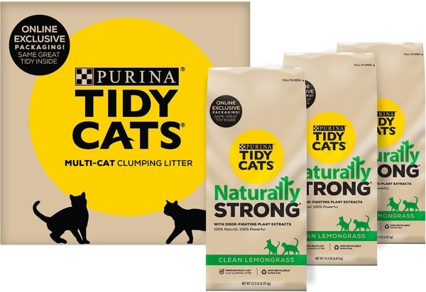 Tidy Cats Naturally Strong Clean Lemongrass Scented Clumping Clay Cat Litter, 13.3-lb bag, 3 count slide 1 of 9