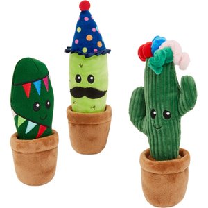 Frisco Birthday Cactus Plush Squeaky Dog Toy, 3 count