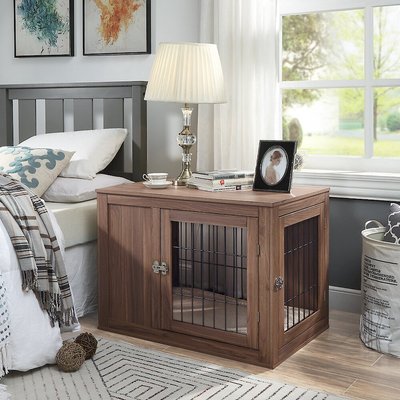 Unipaws Wooden Wire Double Door Furniture End Table Dog Crate, slide 1 of 1