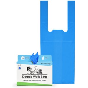 Doggie Walk Bags Baby Powder Scented Tie Handle Dog Poop Bags, Blue, 70 count