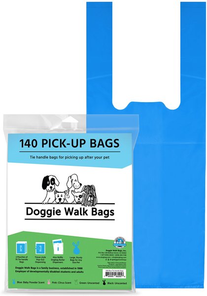 Doggie Walk Bags Baby Powder Scented Tie Handle Dog Poop Bags, Blue, 140 count slide 1 of 2