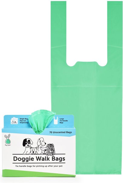 Doggie Walk Bags Unscented Tie Handle Dog Poop Bags, Green, 70 count slide 1 of 3