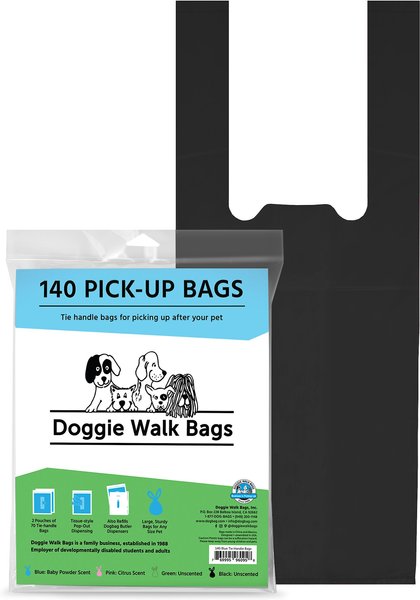 Doggie Walk Bags Unscented Tie Handle Dog Poop Bags, Black, 140 count slide 1 of 2